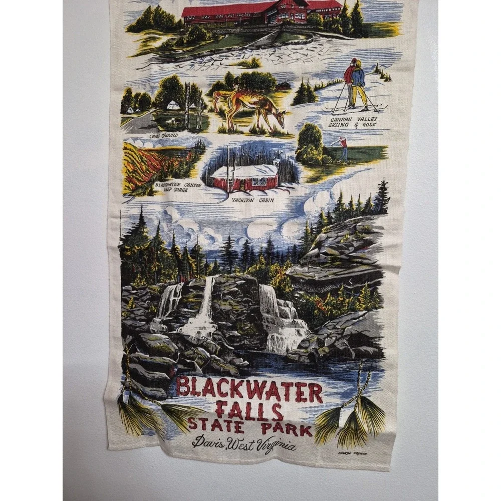 Blackwater Falls WV Souvenir Tea Towel Vintage Linen